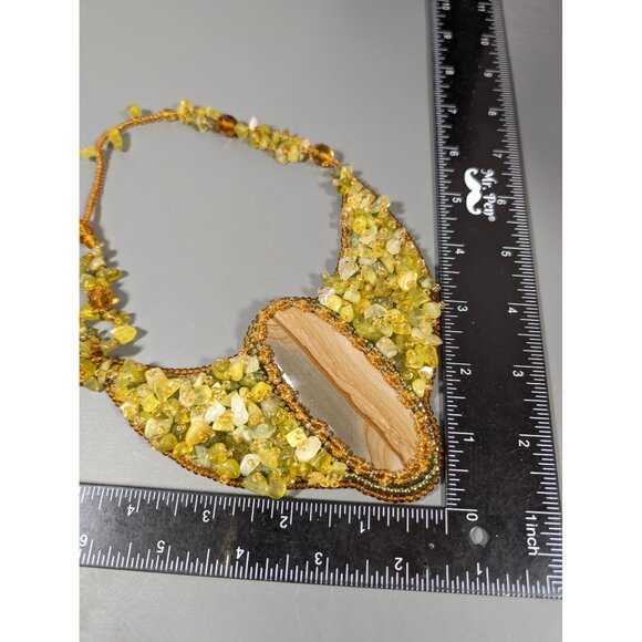 Artisan Green Stone Larve Oval Leather Back Collar Statement Necklace Boho Triba - Picture 14 of 15